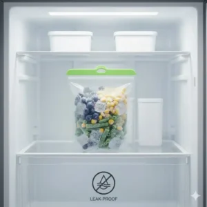 Auslaufsicherer silikonbeutel 2 liter zur langfristigen Aufbewahrung von Lebensmitteln im Gefrierschrank.