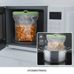 Hitzebeständiger silikonbeutel 2 liter geeignet für die Nutzung in der Mikrowelle und im Backofen.