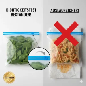 Testing the closure mechanism: Leak-proof features demonstrated in the silikonbeutel set test.
