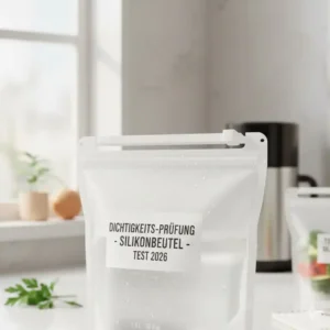 Detailansicht des dichten Schiebeverschlusses, ein wichtiger Fokus im silikonbeutel test 2026 zur Prüfung der Auslaufsicherheit.