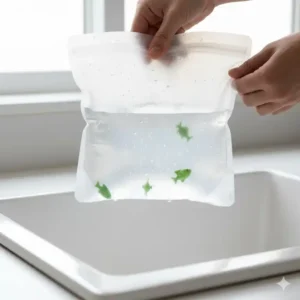 Prüfung der Dichtigkeit und des Auslaufschutzes im wiederverwendbare silikonbeutel test.