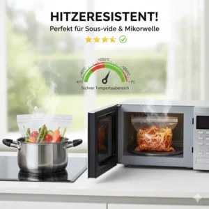 Illustration der Hitzebeständigkeit laut aktueller silikonbeutel bewertungen.