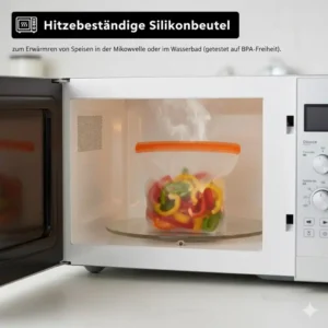 Hitzebeständige Silikonbeutel zum Erwärmen von Speisen in der Mikrowelle oder im Wasserbad (beste silikonbeutel sind hitzebeständig).