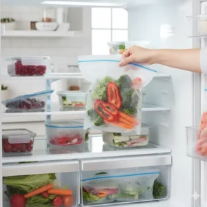 Ordnung im Gefrierschrank durch einen platzsparenden silikonbeutel groß für gefrorene Lebensmittel.