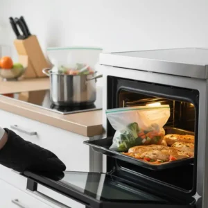 Die Hitzebeständigkeit beim Kochen und Erwärmen im wiederverwendbare silikonbeutel test.