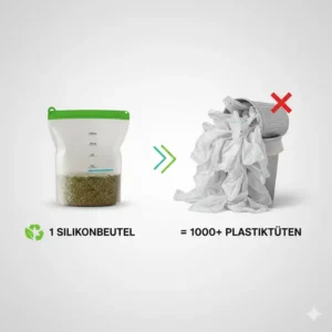 Ein nachhaltiger Silikonbeutel 1 Liter als umweltfreundliche Alternative zu Plastiktüten.