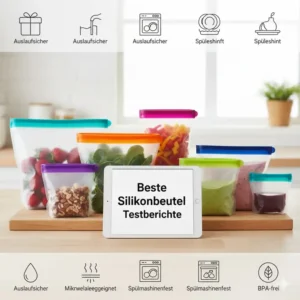 Größenvergleich: Ein Set der besten Silikonbeutel in den Varianten S, M und L für unterschiedliche Füllmengen.