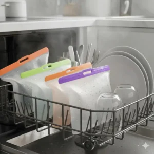 Einfache Reinigung in der Spülmaschine als Kriterium im wiederverwendbare silikonbeutel test.