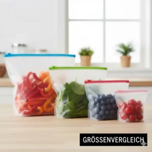 Verschiedene verfügbare Größen im großen silikon lebensmittelbeutel test für jede Anwendung.