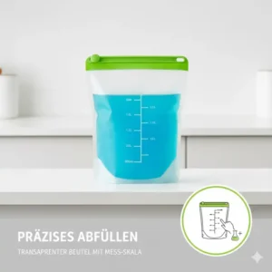 Transparenter silikonbeutel 2 liter mit integrierter Messskala für exakte Volumenangaben.