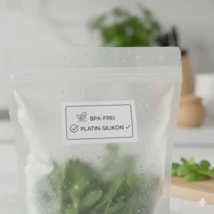 Die Materialqualität im silikonbeutel top 10 test: Nahaufnahme der Lebensmittel-Silikon-Textur mit einem Hinweis auf "BPA-frei" oder "Platin-Silikon".