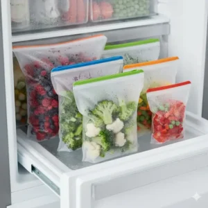 Nutzung im Gefrierschrank zur Lebensmittelaufbewahrung im wiederverwendbare silikonbeutel test.