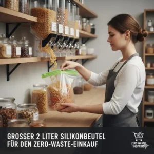 Praktischer silikonbeutel 2 liter für den nachhaltigen Einkauf von Lebensmitteln im Unverpackt-Laden.