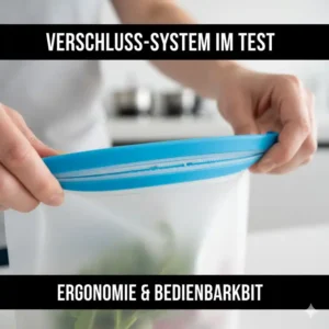 Bewertung des Verschluss-Systems im silikonbeutel top 10 test: Nahansicht eines offenen Verschlussmechanismus (Schieber oder Pinch-Loc) zur Beurteilung der Benutzerfreundlichkeit.
