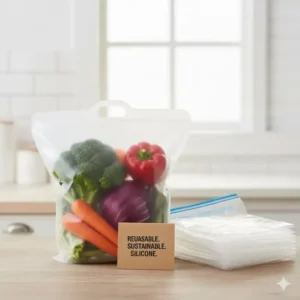 Die umweltfreundliche Zero-Waste-Alternative: Ein wiederverwendbarer silikonbeutel groß statt Plastik.