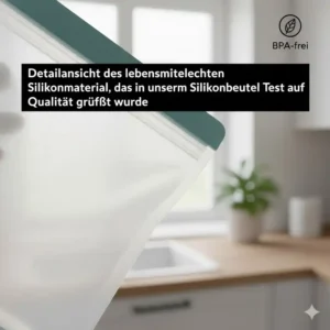 Detailansicht des lebensmittelechten Silikonmaterials, das in unserem Silikonbeutel Test auf Qualität geprüft wurde.