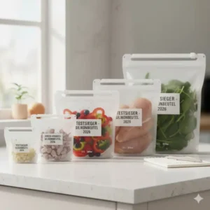 Vergleich verschiedener Größen von Silikonbeuteln im Set (klein, mittel, groß) für den silikonbeutel test 2026.