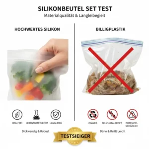 Material detail: Close-up of the food-grade silicone quality evaluated during the silikonbeutel set test.