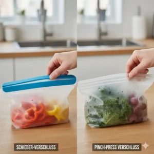 Vergleich der verschiedenen Verschluss-Systeme im aktuellen wiederverwendbare silikonbeutel test.