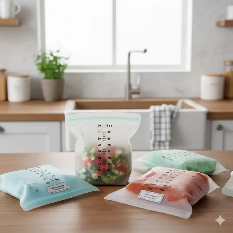 Ein hochwertiger silikonbeutel mit messskala in einer modernen Küche.