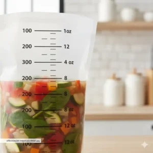 Nahaufnahme der Markierungen auf einem silikonbeutel mit messskala.