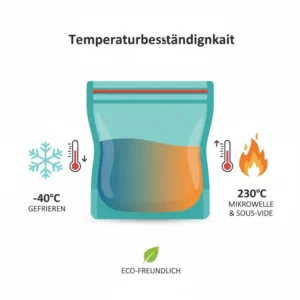 Infografik zur Hitzebeständigkeit der Silikonbeutel für Mikrowelle bei hohen Temperaturen.