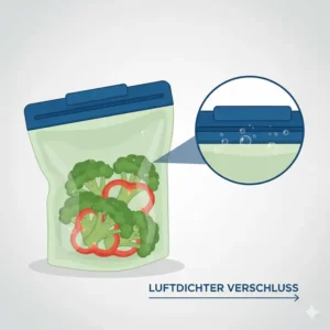 Detailansicht vom luftdichten Verschluss der silikonbeutel für gemüse für maximale Haltbarkeit.