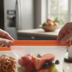 Ein Detailbild der luftdichten Versiegelung der silikonbeutel für snacks für maximale Frische.