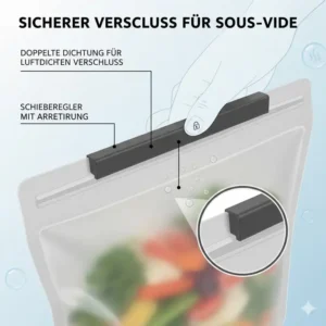 Close up of the airtight sealing mechanism of a silikonbeutel sous vide geeignet.
