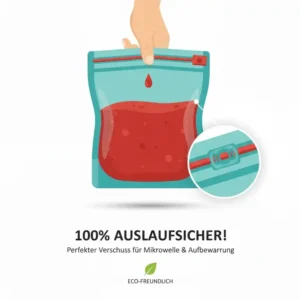 Detailansicht der auslaufsicheren Dichtung beim Silikonbeutel für Mikrowelle.