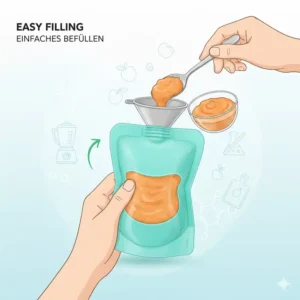 Anleitung zum Befüllen der Silikonbeutel für Babybrei.