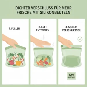 Ein luftdichter Verschluss der Silikonbeutel für einfrieren schützt vor Gefrierbrand.