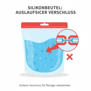 Illustration des auslaufsicheren Verschlusses für moderne silikonbeutel spülmaschinenfest und sicher für Flüssigkeiten.