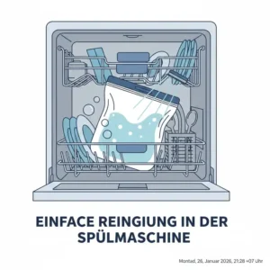 Ein silikonbeutel für gemüse während der einfachen Reinigung in der Geschirrspülmaschine.