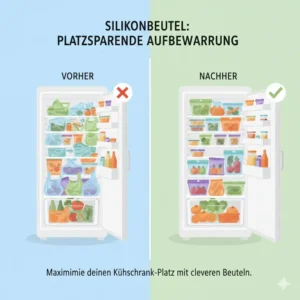 Platzsparende Aufbewahrung im Kühlschrank mit praktischen Modellen der silikonbeutel spülmaschinenfest und standsicher.