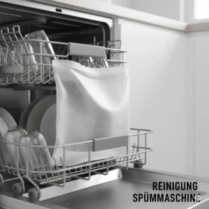 Einfache Reinigung: Ein silikonbeutel für suppen in der Spülmaschine.