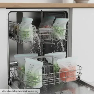 Ein pflegeleichter und spülmaschinenfester silikonbeutel mit messskala.