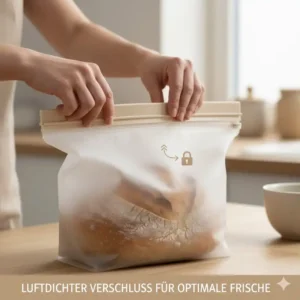 Der luftdichte Verschluss am silikonbeutel für brot schützt vor dem Austrocknen.