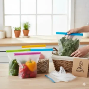 Nachhaltig und plastikfrei leben mit dem wiederverwendbaren silikonbeutel mit standboden.