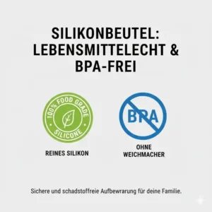 Infografik über die gesundheitlichen Vorteile, da die silikonbeutel spülmaschinenfest und zu 100% BPA-frei sind.