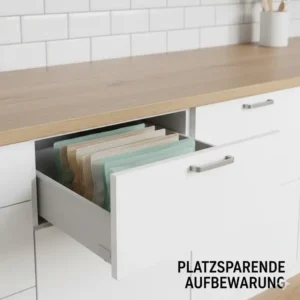 Platzsparende Aufbewahrung mehrerer leerer silikonbeutel für suppen im Schrank.