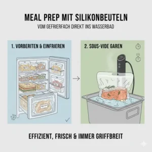 Meal prep storage in the freezer using a silikonbeutel sous vide geeignet.