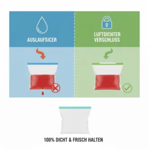 Demonstration des auslaufsicheren Verschlusses der silikonbeutel gefrierschrank geeignet für Flüssigkeiten.