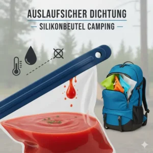 Detailansicht der auslaufsicheren Dichtung bei einem Silikonbeutel Camping für Flüssigkeiten.