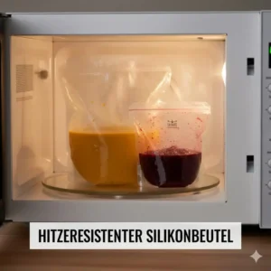 Ein hitzebeständiger silikonbeutel für flüssigkeiten beim Erwärmen in der Mikrowelle.