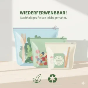 Wiederverwendbare und umweltfreundliche silikonbeutel für reisen als Plastik-Alternative.