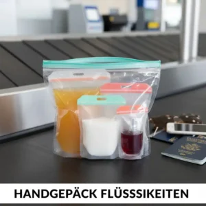 Ein transparenter silikonbeutel für flüssigkeiten für die Sicherheitskontrolle im Handgepäck.