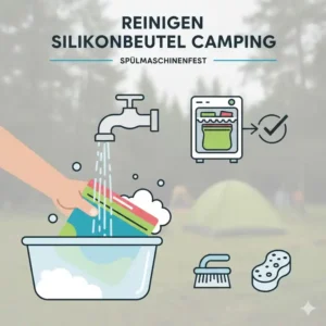 Anleitung zur einfachen Reinigung der Silikonbeutel Camping nach der Benutzung im Freien.