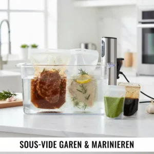 Professionelles Sous-vide-Garen mit einem speziellen silikonbeutel für flüssigkeiten.