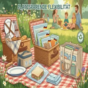 Platzsparender silikonbeutel picknick im Korb zur einfachen Aufbewahrung.